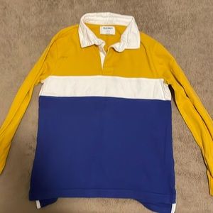 Old Navy, good looking yellow white blue sweater button up.